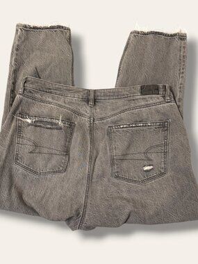 American Eagle Jeans Womens 14 Short Gray Distressed Ripped Cropped Raw Hem